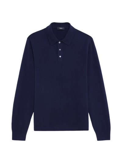 Theory Hilles Cashmere Polo Jumper In Baltic