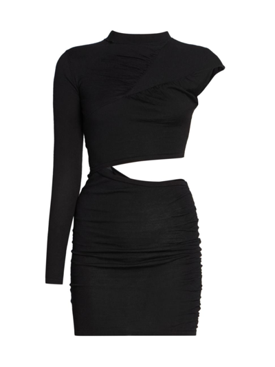 Isabel Marant Polly Asymmetric Sleeve Merino Wool Minidress In Black  