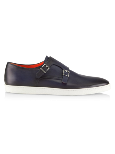 Santoni Men's Buckled Leather Trainers In Blue