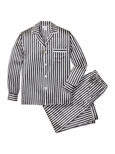 Petite Plume Men's Cabaret Striped Silk Pyjamas In Black White