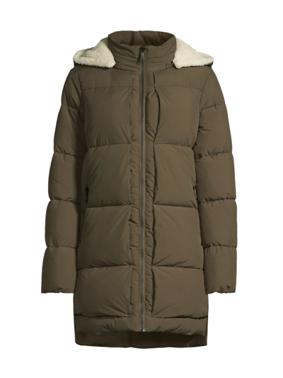 Sam Edelman Puffer Jacket With Removable Faux Shearling Trim In Olive