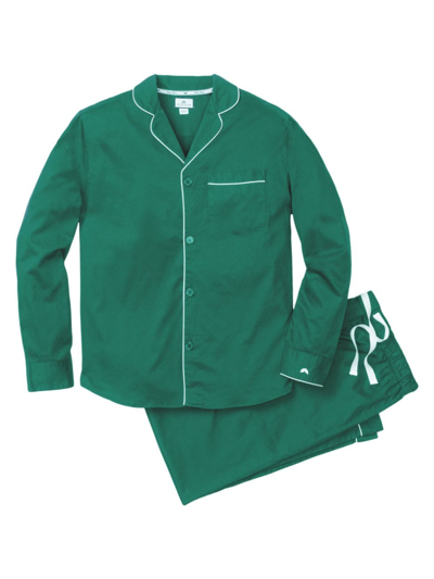 Petite Plume Men's Piped Flannel Pajama Set In Green