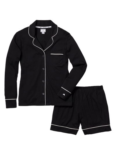 Petite Plume Long-sleeve Top & Shorts Pajama Set In Black