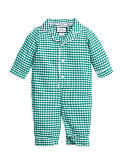 Petite Plume Babies' Gingham Check Flannel One-piece Pajamas In Green