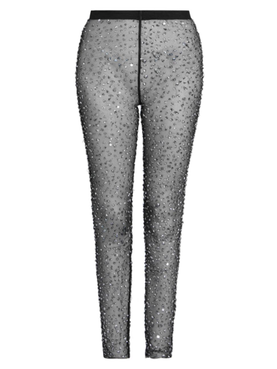 Isabel Marant Semi-transparent Leggings Embellished With Crystals In Metallic