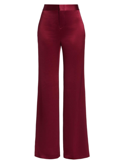 Alice And Olivia Deanna High-waisted Bootcut Satin Pants In Bordeaux