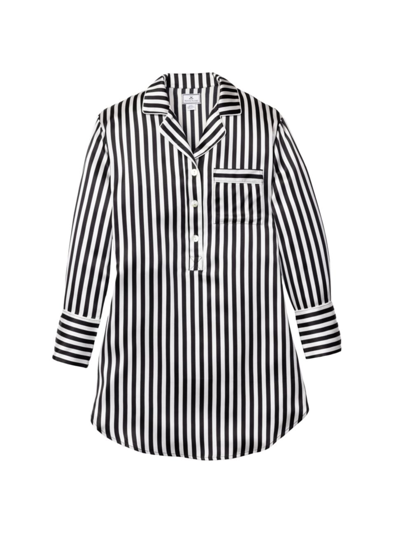 Petite Plume Bengal Striped Mulberry Silk Nightshirt In Black