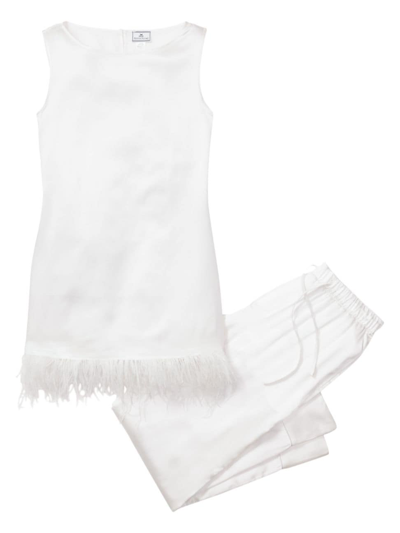 Petite Plume Mulberry Silk Feather-trim Tunic Set In White