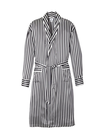 Petite Plume Men's Cabaret Striped Silk Tie-waist Dressing Gown In Black