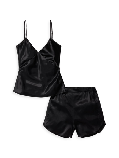 Petite Plume Silk Camisole Shorts Pajama Set In Black