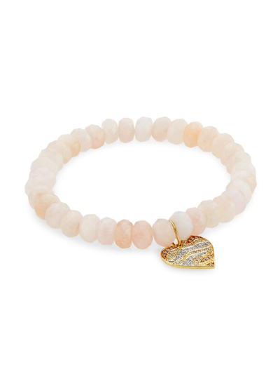 Sydney Evan Women's 14k Yellow Gold, Mystic Pink Moonstone & 9 Tcw Diamond Beaded Stretch Bracelet