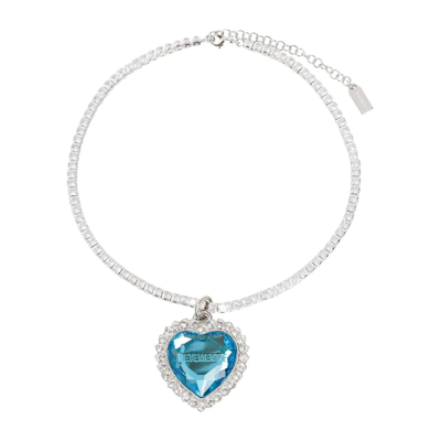 Vetements Silver & Blue Crystal Heart Necklace