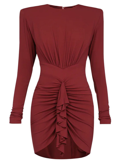 Alexandre Vauthier Ruffled Gathered Stretch-jersey Mini Dress In Red