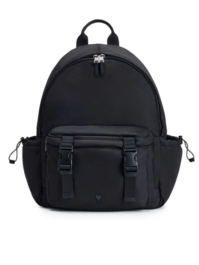 Ami Alexandre Mattiussi Logo-plaque Zipped Backpack In Black