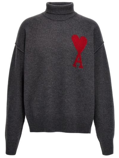 Ami Alexandre Mattiussi Intarsia-logo Wool Jumper In Grigio