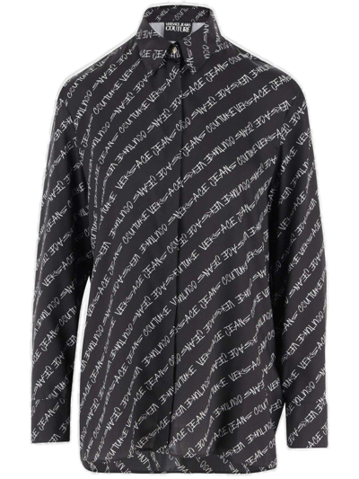 Versace Jeans Couture Logo-printed Buttoned Shirt In Black
