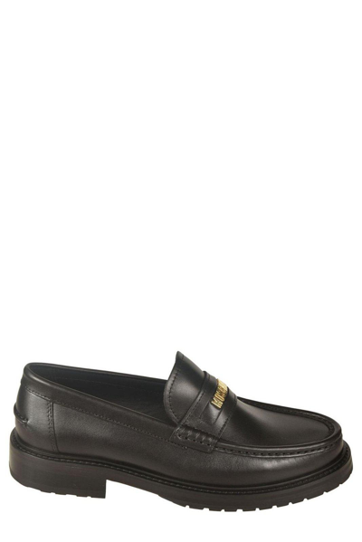 Moschino Logo-lettering Slip-on Loafers In Nero