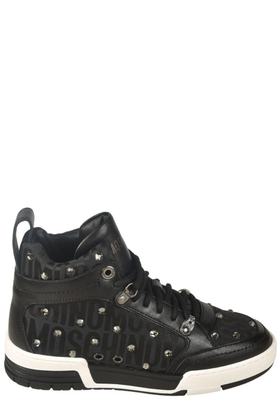 Moschino Logo-printed High-top Lace-up Sneakers In 000