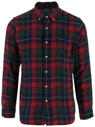 Ralph Lauren Polo Pony Checked Long-sleeved Shirt In Red Green Multi
