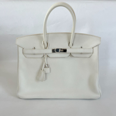 Pre-owned Hermes Hermès White Togo Leather Firkin 35 Bag