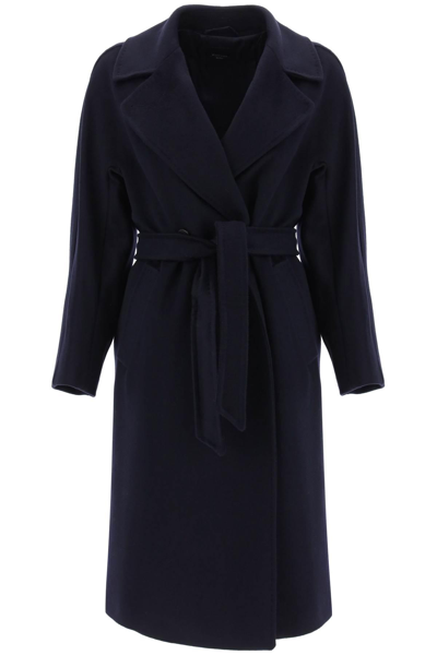Weekend Max Mara Rovo Wool Double Belted Midi Coat In Blue