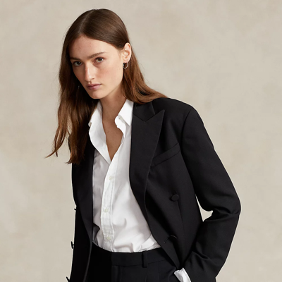 Ralph Lauren Silk-lapel Wool Double-breasted Blazer In Polo Black