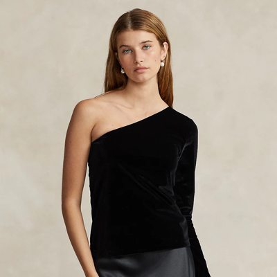 Ralph Lauren Velvet One-shoulder Top In Polo Black