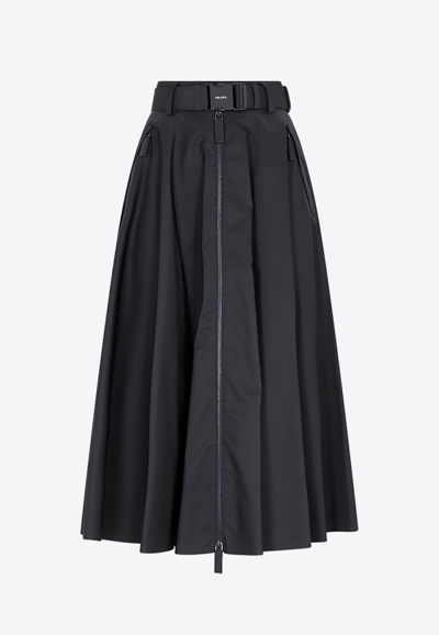 Prada Technical Fabric Midi-skirt In Gray