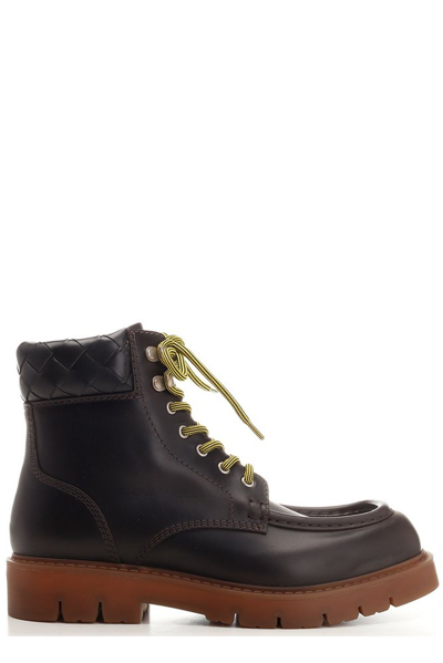 Bottega Veneta Men's Haddock Leather Lace-up Boots In Brown
