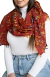 Saachi Floral Wool Scarf In Red