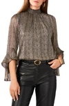 VINCE CAMUTO SHIMMER FOIL RUFFLE SLEEVE TOP