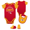 OUTERSTUFF NEWBORN & INFANT RED/GOLD KANSAS CITY CHIEFS HOME FIELD ADVANTAGE THREE-PIECE BODYSUIT, BIB & BOOTIE