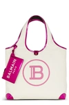 Balmain B Army Large Grocery Canvas Tote Bag In Gox White/fuschia