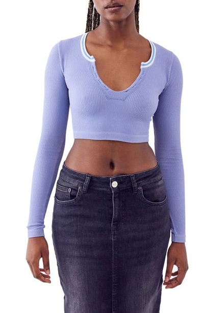 Bdg Urban Outfitters Going For Gold Long Sleeve Rib Crop Top In Light Blue