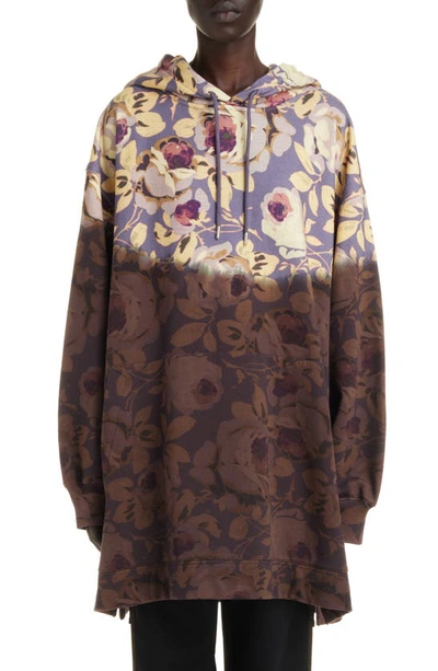 Dries Van Noten Hasper Floral Cotton Hoodie Dress In Multicoloured