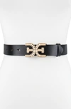 Sam Edelman Imitation Pearl Logo Plaque Belt In Black