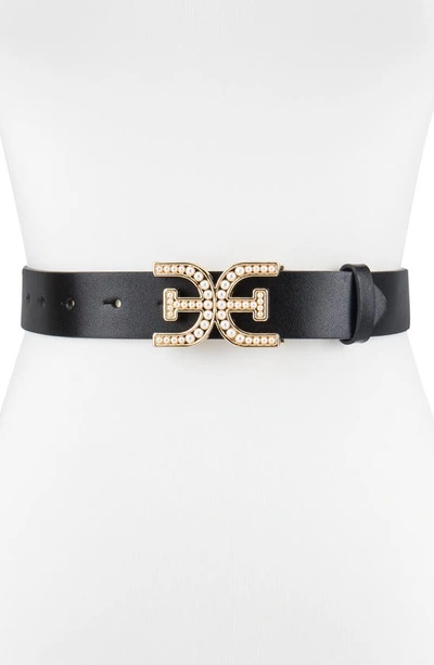 Sam Edelman Pearl Logo Belt In Black