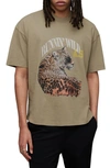 Allsaints Species Leopard Print Oversized T-shirt In Sea Clay Green
