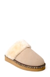 Minnetonka Cerise Faux Fur Scuff Slipper In Stone
