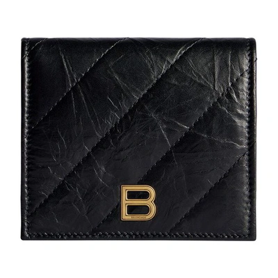 Balenciaga Crush Quilted Flap Coin And Card Holder In Black
