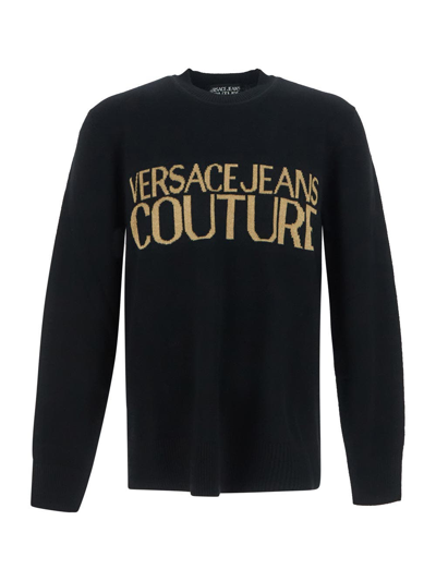 Versace Jeans Couture Lurex Logo Sweater In Black