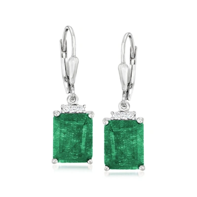 Ross-simons Emerald Drop Earrings With . White Topaz In Sterling Silver In Green