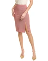 Pink Tartan Front Slit Wool-blend Pencil Skirt In Pink