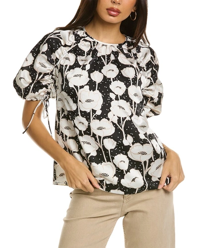 Ted Baker Luciani Floral Print Puff Sleeve Blouse In Black