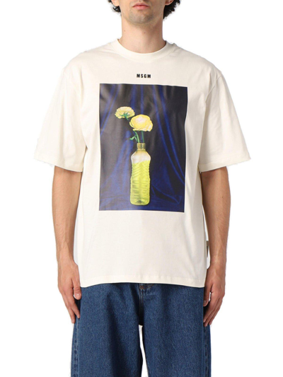 Msgm Graphic-print Organic Cotton T-shirt In 中性色