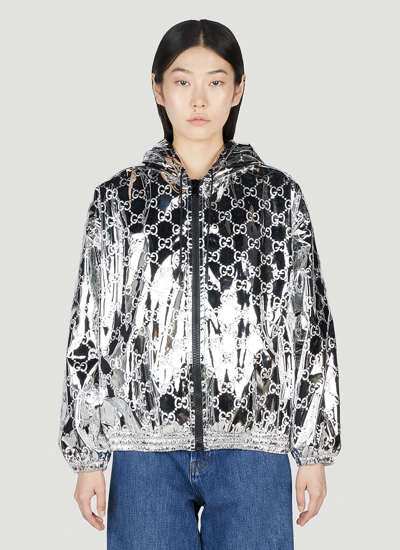 Gucci Women Gg Embossed Bomber Jacket In Silver