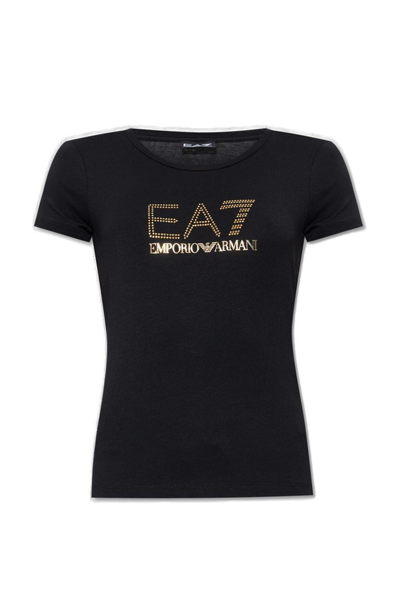 Ea7 Emporio Armani Embellished Crewneck T In Black