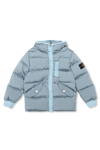 Stone Island Compass-patch Padded Hooded Jacket In Light Blue