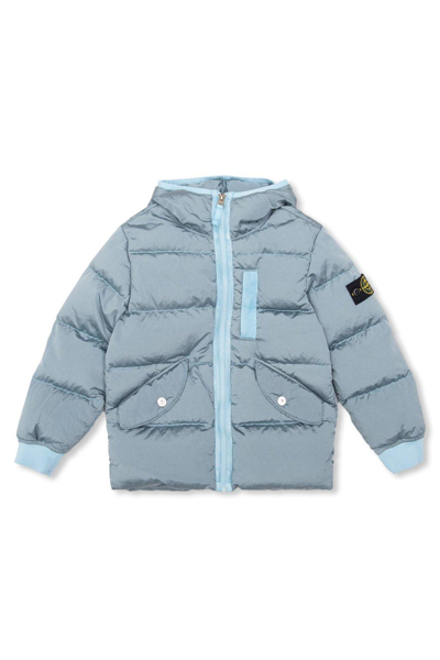 Stone Island Junior Kids' Compass-patch Padded Hooded Jacket In Light Blue