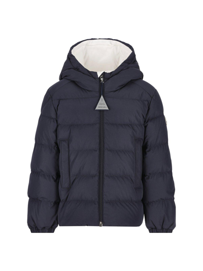 Moncler Kids' Logo Embroidered Hooded Padded Jacket In S(blu)